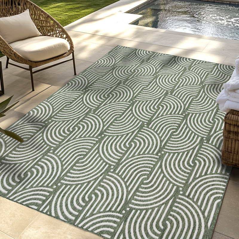 Tapis intérieur / extérieur en polypropylène crème / ivoire Savara Chryssi, Rectangle 8 pi 9 po x 13 pi 1 po