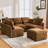 85.4" Brown Sectional Bed With Movable , Ports, Phone Holder, And Three Lumbar Pillows For Guest - Comfortable Homes U Shaped Modular Relaxed Home Living-299693166