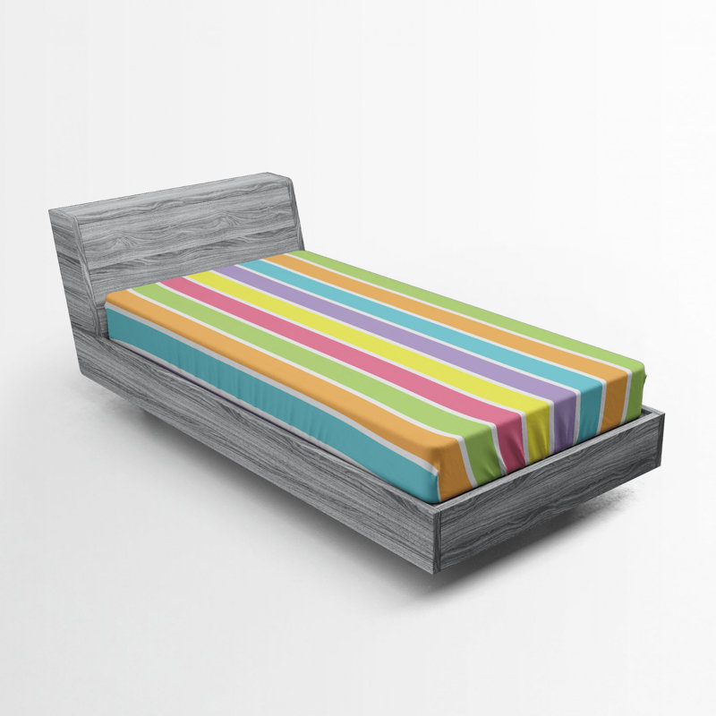 Microfiber Striped Fitted Sheet, Twin Fitted Sheet, Red/Orange Striped 10