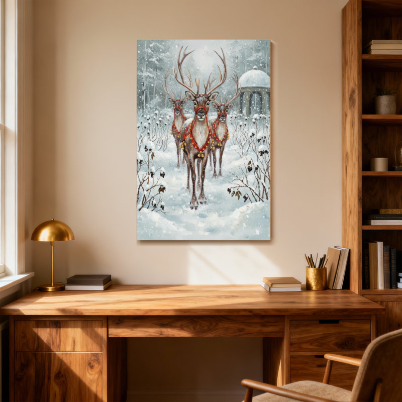 Animaux, hiver, forêt de cerfs, neige, scène artistique, H 36 po x l 24 po