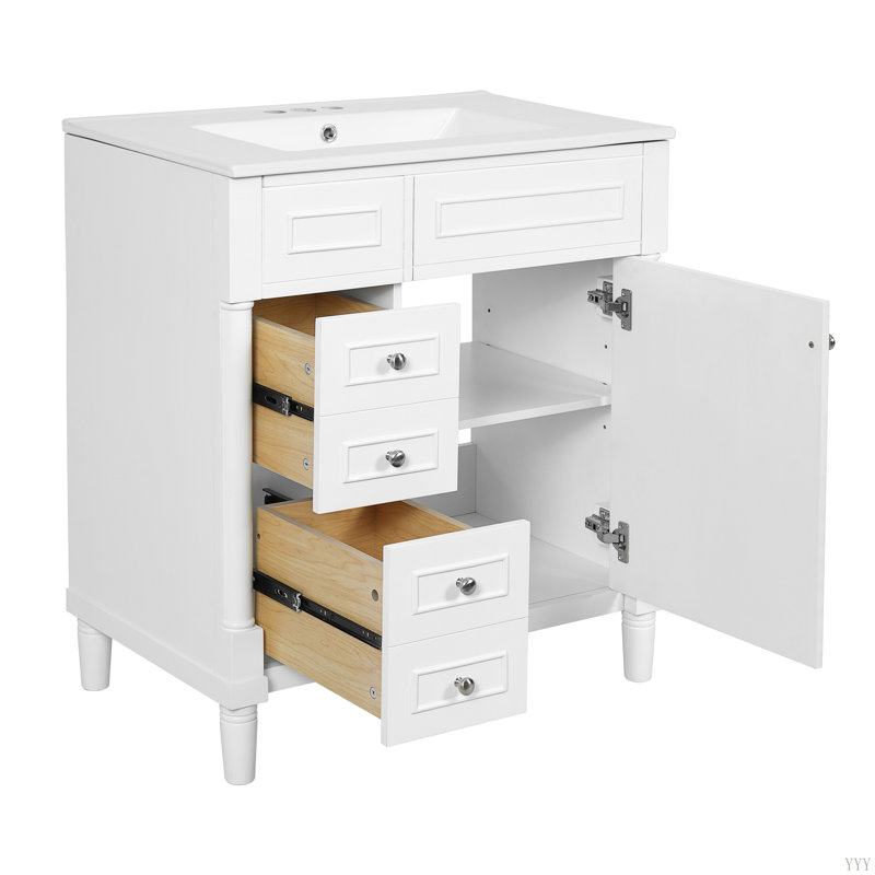 Meuble-lavabo de salle de bain 30 po avec lavabo, meuble-lavabo autoportant avec porte à fermeture douce et meuble-lavabo avec 2 tiroirs