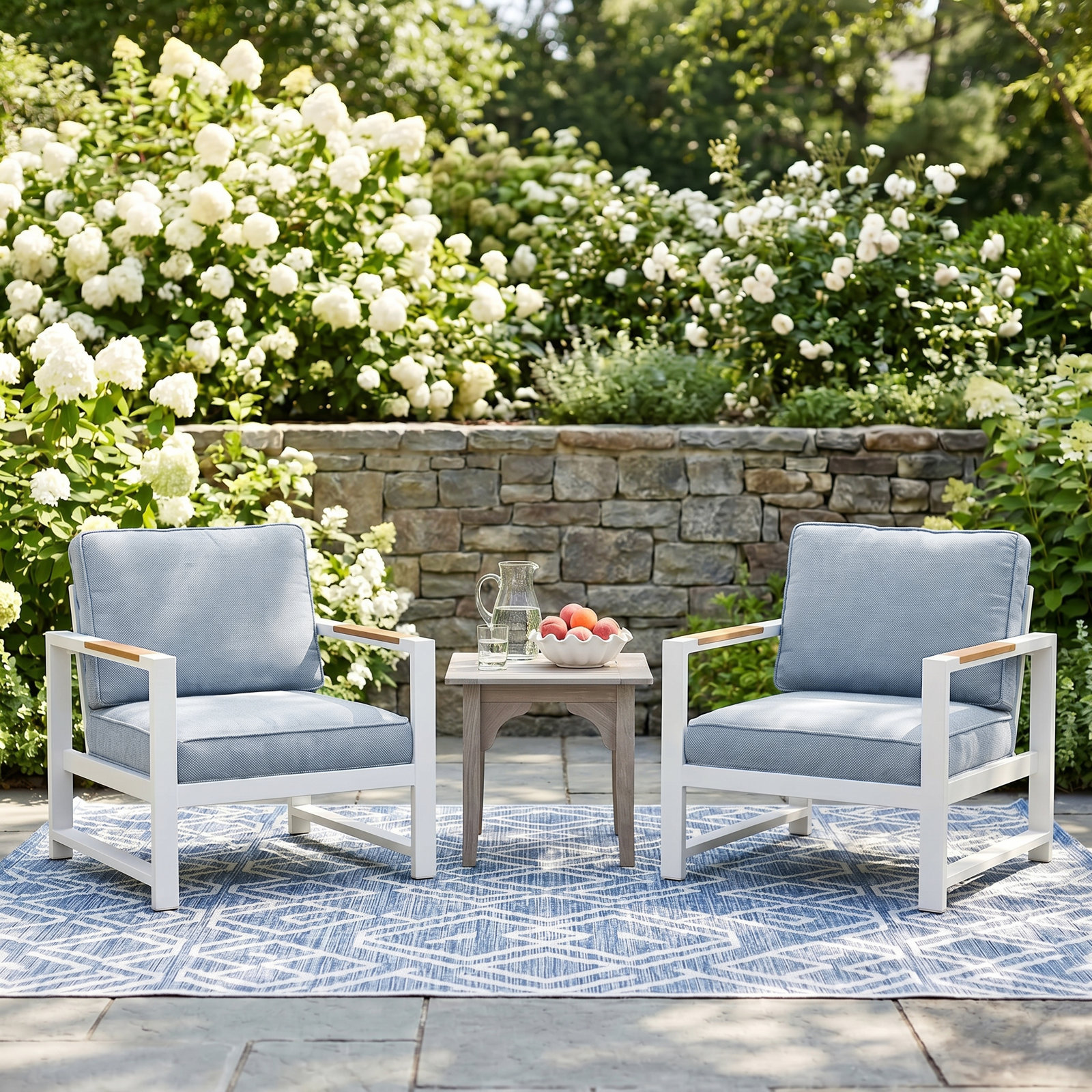Jayton Powder Coated Aluminum Outdoor Lounge Chair, White, Beige