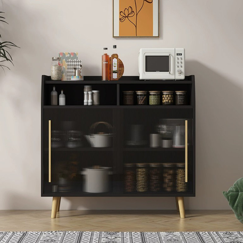 Buffet en bois manufacturé noir, H 38,58 po x l 39,37 po x P 15,75 po, Noir
