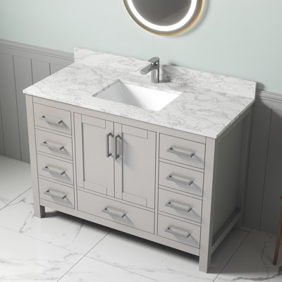 48" Single Bathroom Vanity: Stain-Resistant Solid Surface Top, 9 Drawers, Easy Installation