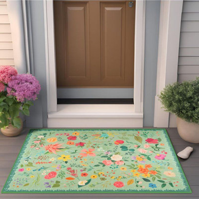 Groner Large Flower Living Room Rug Washable Bedroom Rug Non-Slip Colorful Vintage Accent Floor Carpet For Home Decor