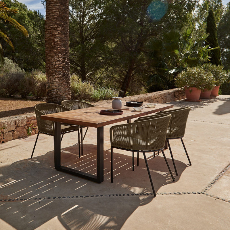 4 Seater Wooden Outdoor Dining Set 175cm, Green & Cream Round Lean Over Parasol
