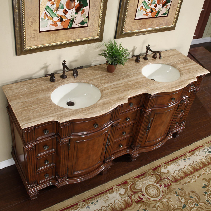Kehl 72'' Double Bathroom Vanity with Top, Brown, Light Brown