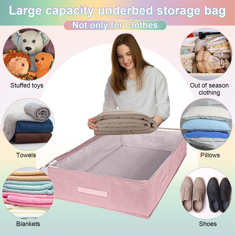 6 Pack Under Bed Storage Container 90L Pastelcolor Storage Organizer Foldable With Handles (Multicolor)