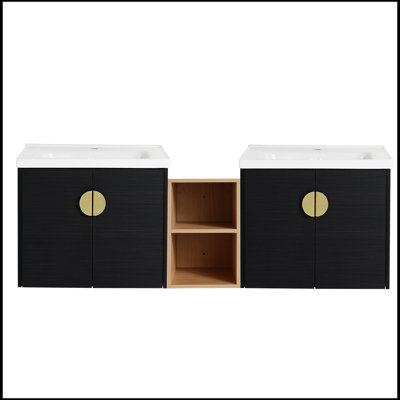 60 Inch Soft Close Doors Bathroom Vanity With Sink, and A Small Storage Shelves