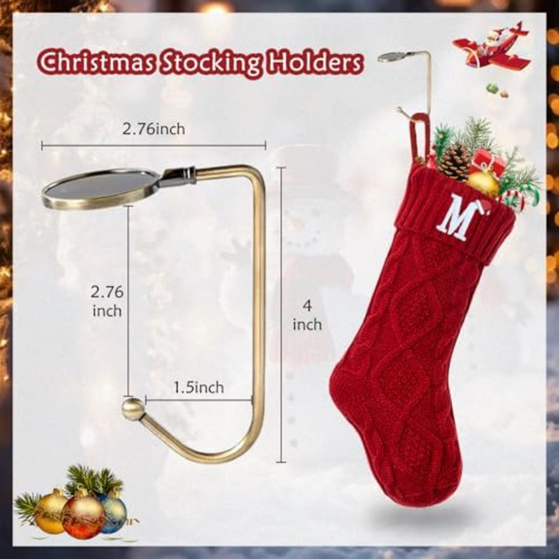 Bas de Noël avec initiales, bas de Noël brodés lettre V, bas de Noël tricoté grand monogramme de 18 po, décorations de fête de Noël pour foyer suspendus 1pcs blanc-rouge