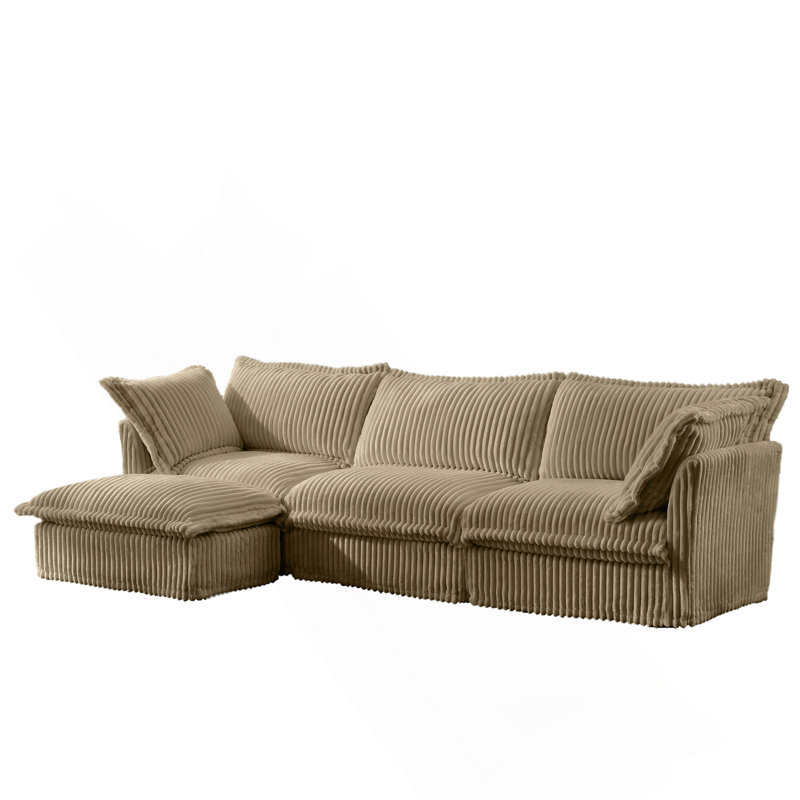 L-Shaped Slipcovered Sectional Sofa Couch, Camel