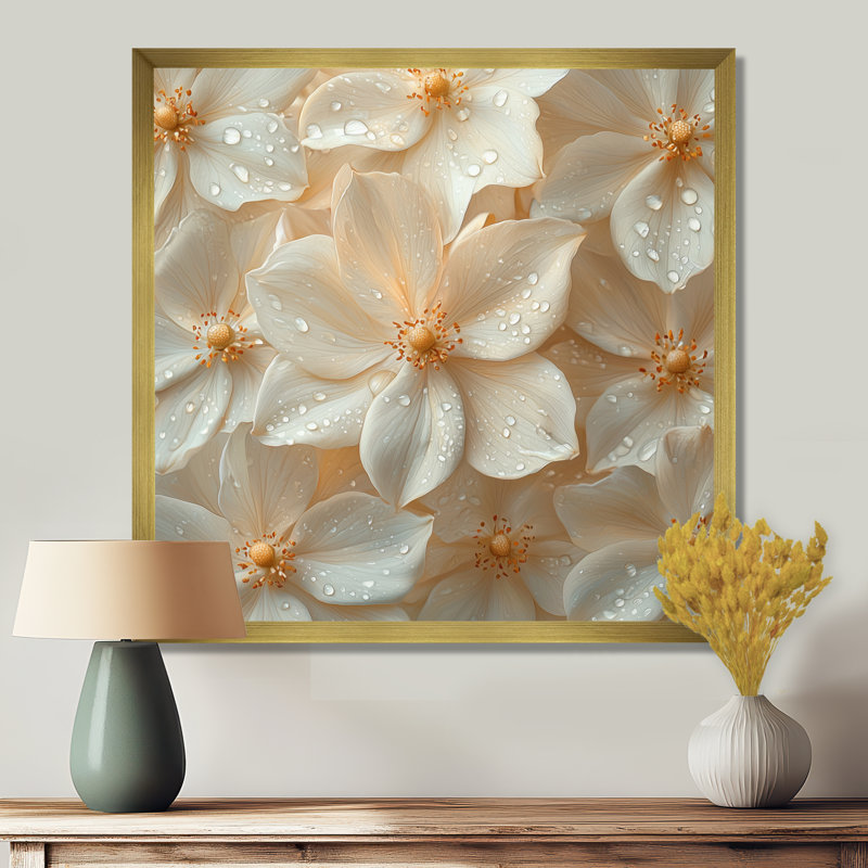 Cristal crème pétales de fleurs sauvages - Art mural fleurs sauvages, Reproduction encadrée d'une seule photo, Doré