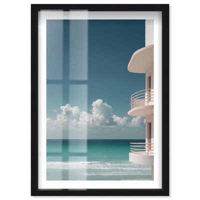 «Balcon Breeze Shadowbox», photographie côtière par Notoriart, cadre noir, 36 x 54