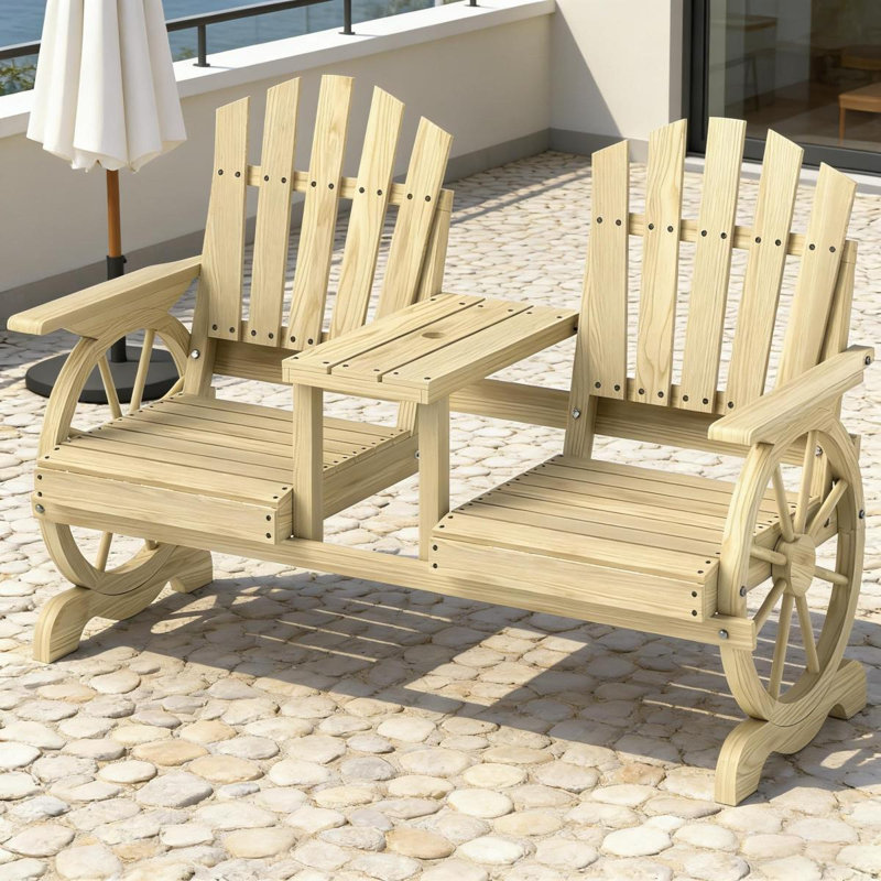 High Backrest Wooden Garden Bench,2-Seat Patio Bench