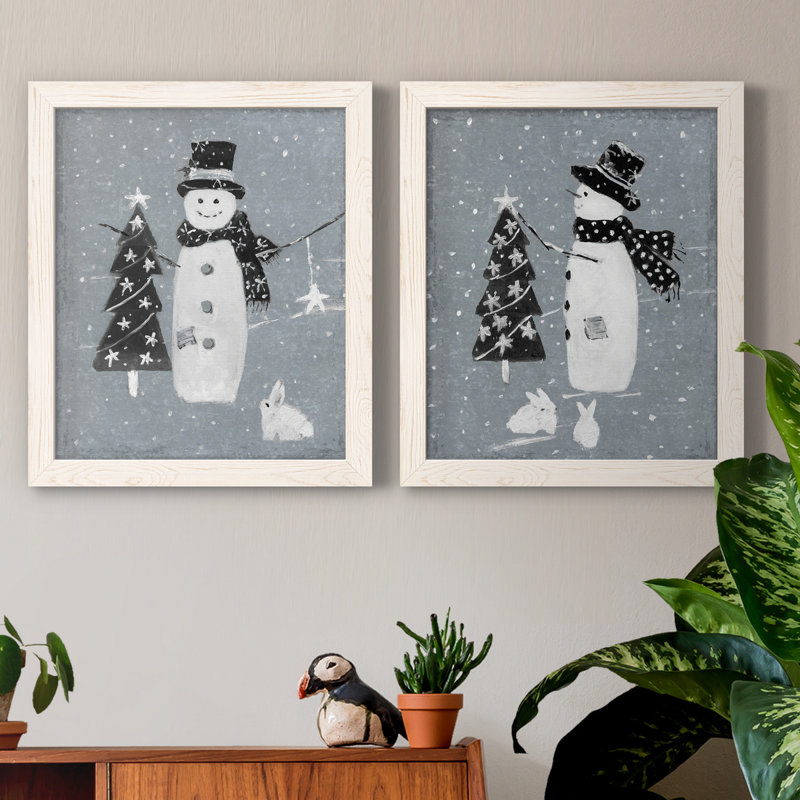 «Snowman Galvanized I», ensemble de 2 reproductions, Pas de tapis, H 24 po x l 36 po x P 1,5 po, Toile blanche encadrée