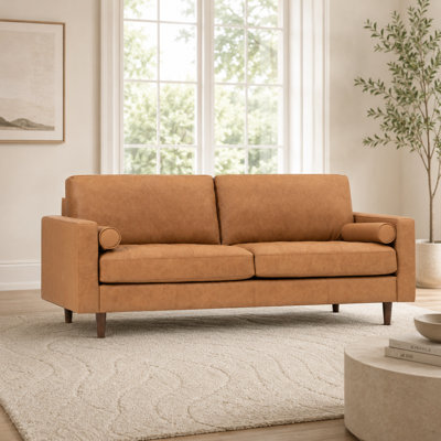 Fessler 83" Modern Top Grain Leather Sofa with Square Arms