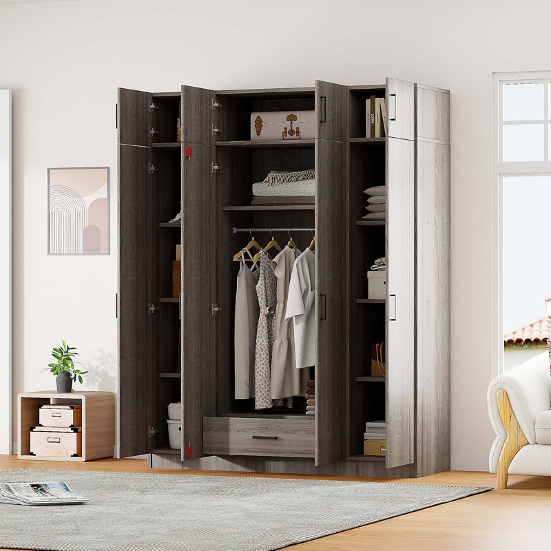 Armoire 4 portes avec 1 tiroir et armoire supérieure, Gris