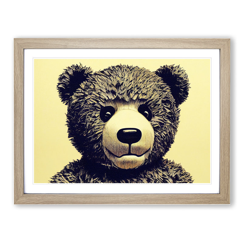 Ideal Teddy Bear - Single Picture Frame Print, 46cm H x 64cm W x 2cm D, Oak