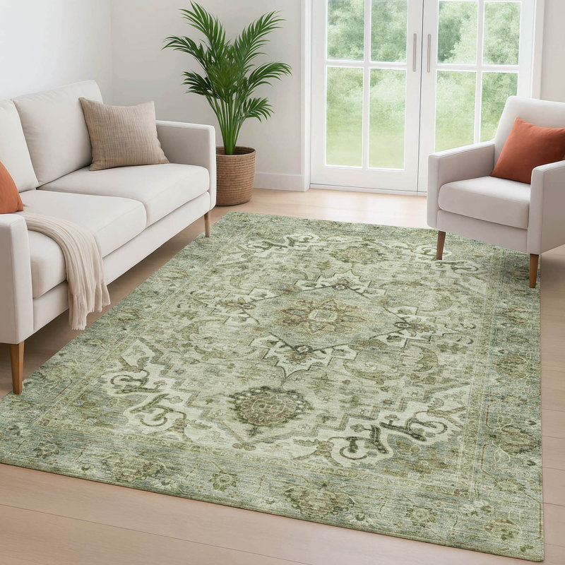Premium Machine Washable Mayfield AMF2164 global Rug, Rectangle 8' x 10', Sage