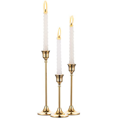 Porte-bougies chandelier, ensemble de 3 porte-bougies, ensemble de porte-chandelier en laiton doré, pièce maîtresse décorative moderne rétro pour manteau de table, cadeau de pendaison de crémaillère de mariage