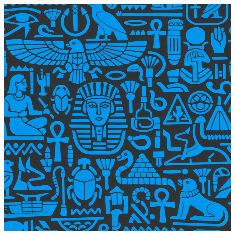Édredon égyptien avec symboles hiéroglyphes égyptiens, Queen