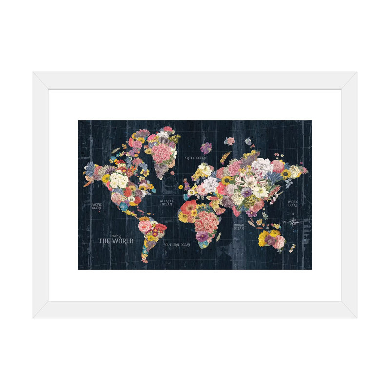 «Botanical Floral Map Words» par Wild Apple Portfolio - impression d'art graphique, Blanc, H 16 po x l 24 po x P 1 po