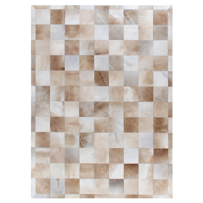 Natural Hide Hand Woven Cowhide Checkered Area Rug