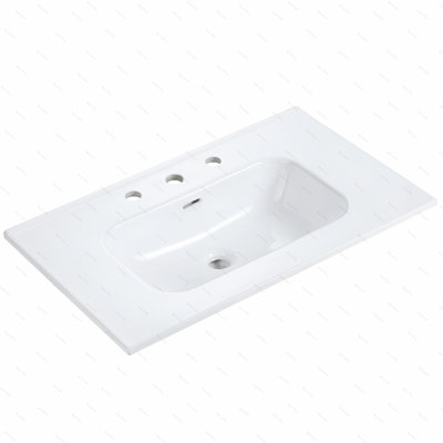 BB0930Y331, lavabo intégré en céramique blanche avec trois trous de robinet pré-percés, robinet et ensemble de drain NON inclus