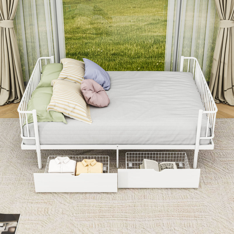 Lit plateforme avec tiroirs de rangement, White, Full