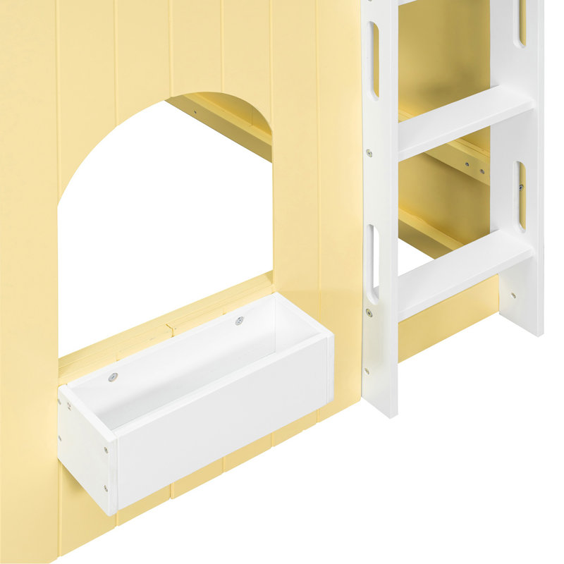 Lit mezzanine pour enfant pleine grandeur avec guirlande lumineuse DEL jaune primevère, Double, Jaune