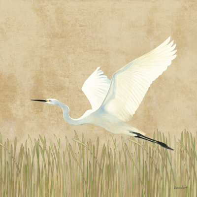 " Egret Alighting II Flipped Neutral " by Kathrine Lovell Painting Print