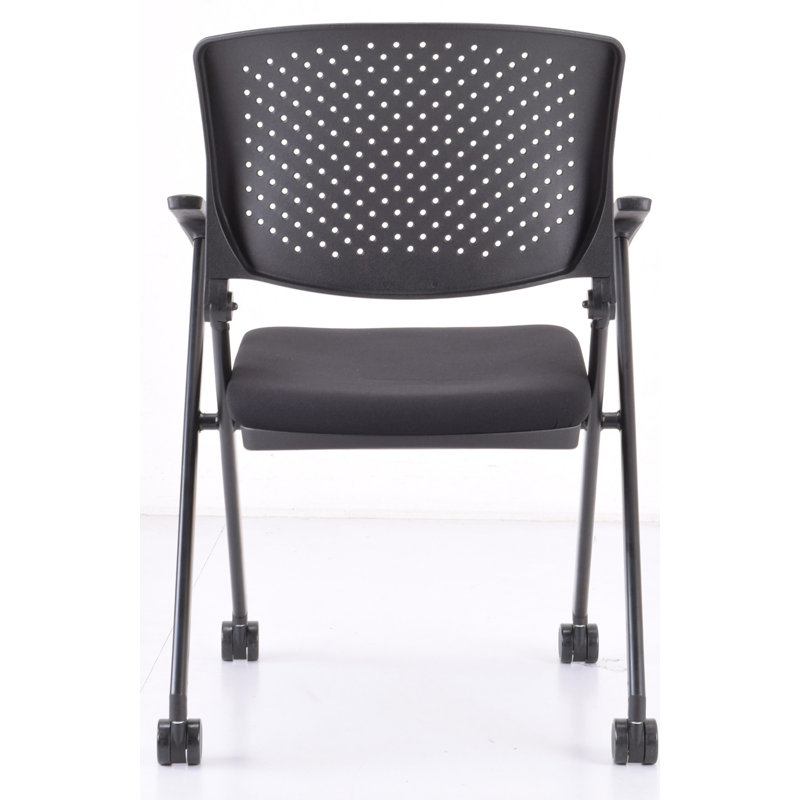 Black Fabric and Metal Nesting Reception Chair with Arms