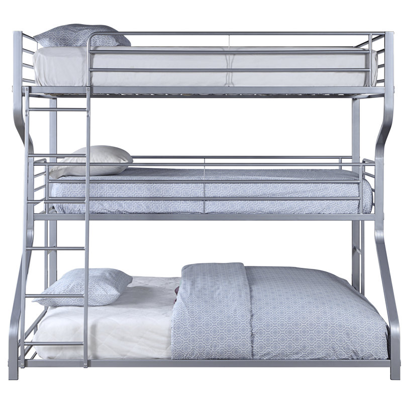 Lit superposé double au-dessus de grand lit double avec échelles en argent Katy