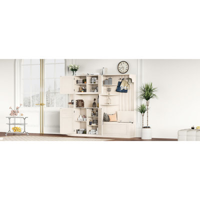 Armoire de vestibule multifonctionnelle gauche / droite, beige antique, idéale pour plusieurs pièces, rangement, 4 crochets, coin arrondi sécuritaire 2 en 1 et arbre, peut être utilisée séparément, facile à assembler,