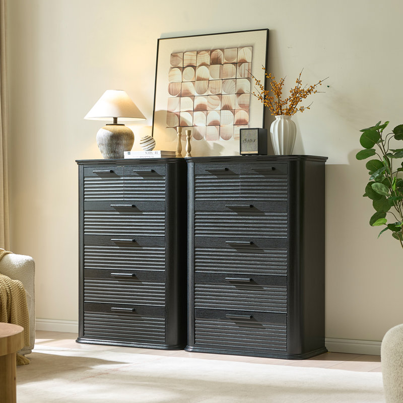 Commode d'angle ronde 6 tiroirs, Noir