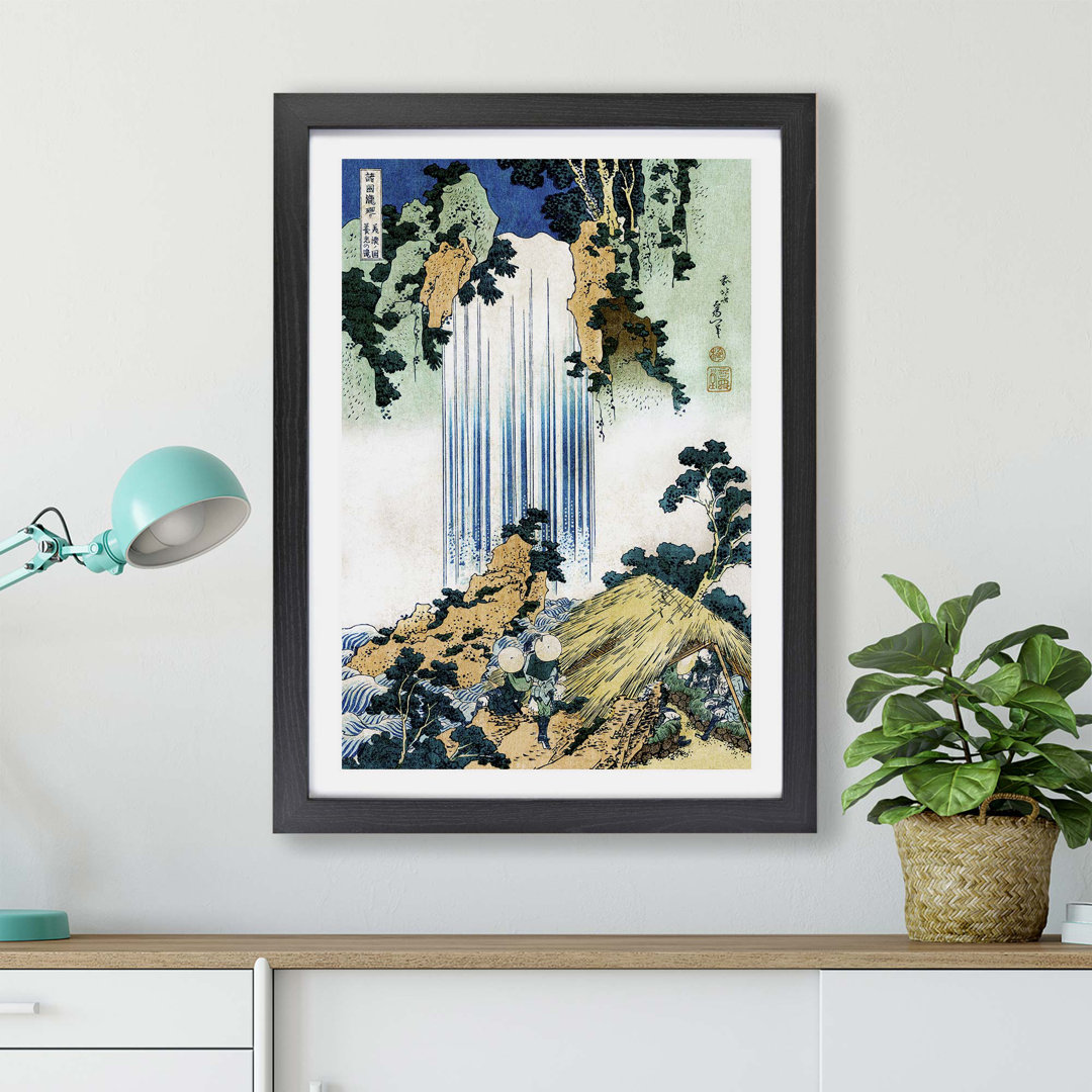 Yoro Waterfall in Mino Province by Katsushika Hokusai - Framed Print