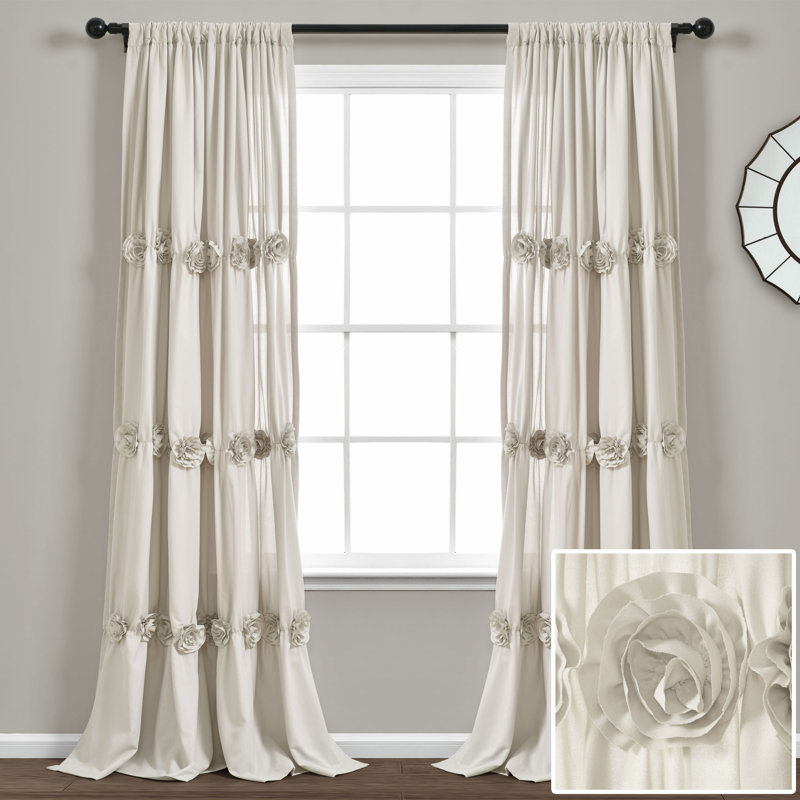 Neutral Beige Polyester Sheer Rod Pocket Window Panel