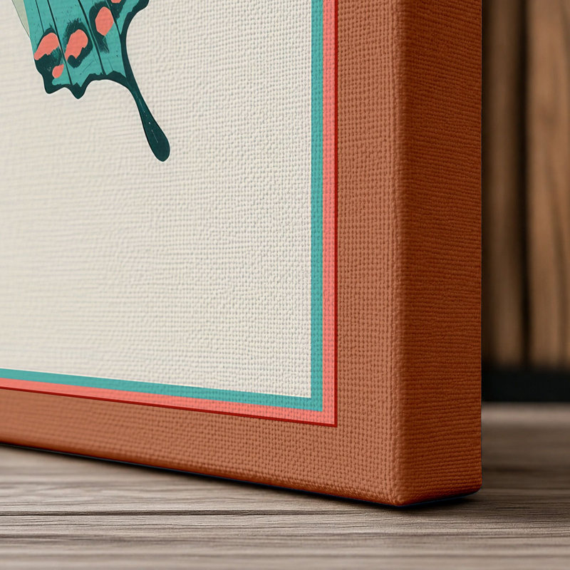 Symmetrical Butterfly Study Botanical - Wrapped Canvas, 30x20 - 76.2 x 50.8 cm, Terracotta Border