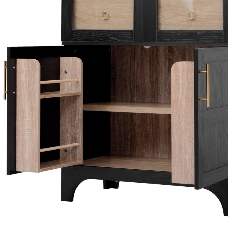 71"H Arched China Cabinet Kitchen Pantry Cabinet With Glass Doors And Adjustable Shelves, Farmhouse Versatile Display Storage Cabinet Bookcase With Hidden Drawer For Kitchen, Dining Room, Bathroom