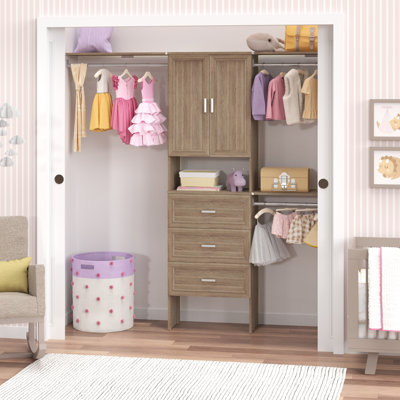 Système d'organisation pour garde-robe avec tiroirs et portes l 84 po à l 120 po SuiteSymphony