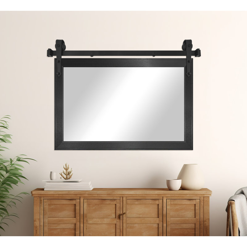 Kolette Flat Wall Mirror, 24" H x 33" W, Black Steel