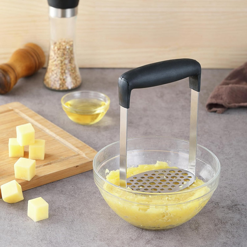 Sleek Stainless Steel Potato Masher with Ergonomic PP Handle – Multi-Functional Dishwasher-Safe Kitchen Tool for Avocado, Beans & More
