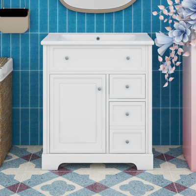 Meuble-lavabo 30 po avec lavabo, meuble-lavabo avec 2 tiroirs, organisateur de porte, fermeture en douceur, structure en bois massif