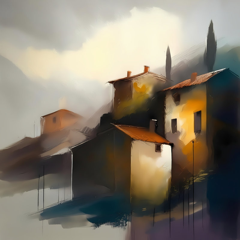Tuscan Hillside Villa, 24" H x 24" W