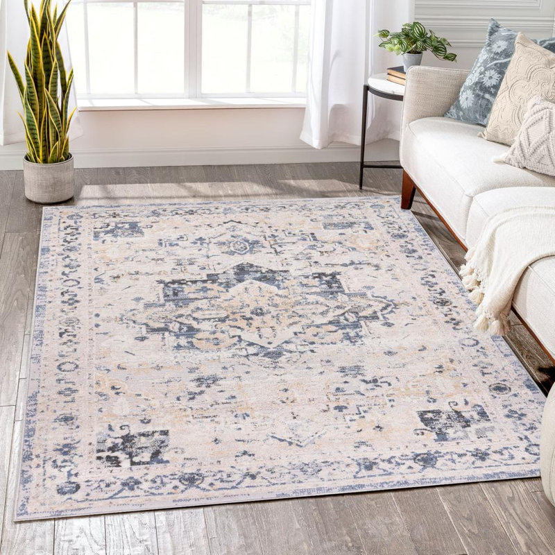 Tapis bleu / beige / gris Tristian, Tapis de couloir 1 pi 8 po x 5 pi 11 po
