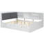 Lit plateforme double en bois blanc avec lit gigogne, tablette de tête de lit et compartiment de rangement - pièce fonctionnelle avec rangement intégré, sophistication des tablettes