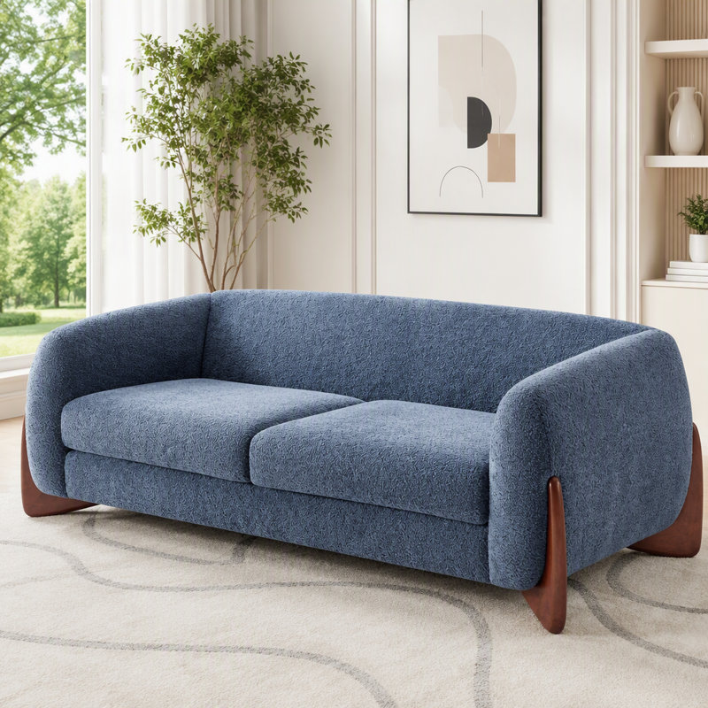 Canapé Boucle Sherpa pour le salon, Navy Blue