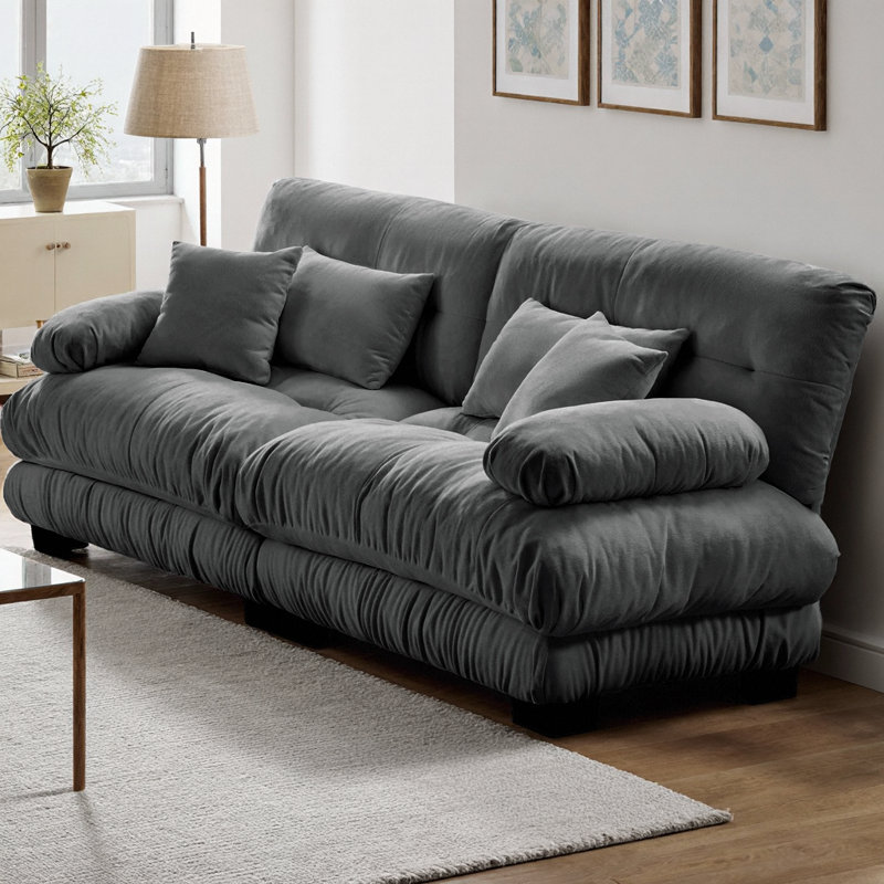 Causeuse en tissu d'ameublement en chenille Cloud Couch, Gris, H 35,4 po x l 94,4 po x P 36 po, 2