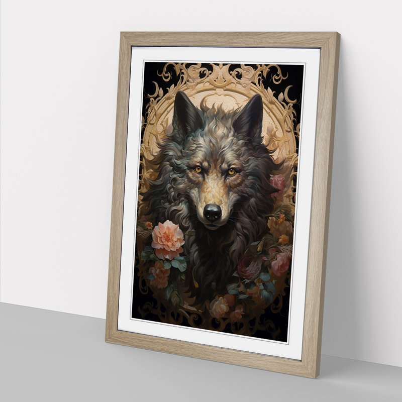 Wolf Baroque - Single Picture Frame Print on Wood, 34cm H x 25cm W x 2cm D, Oak