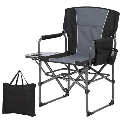 Oversized Directors Chair, Portable Folding Camping Chair for Adults, Heavy Duty Lawn Chair with Side Table, Supports 400 lbs, Black